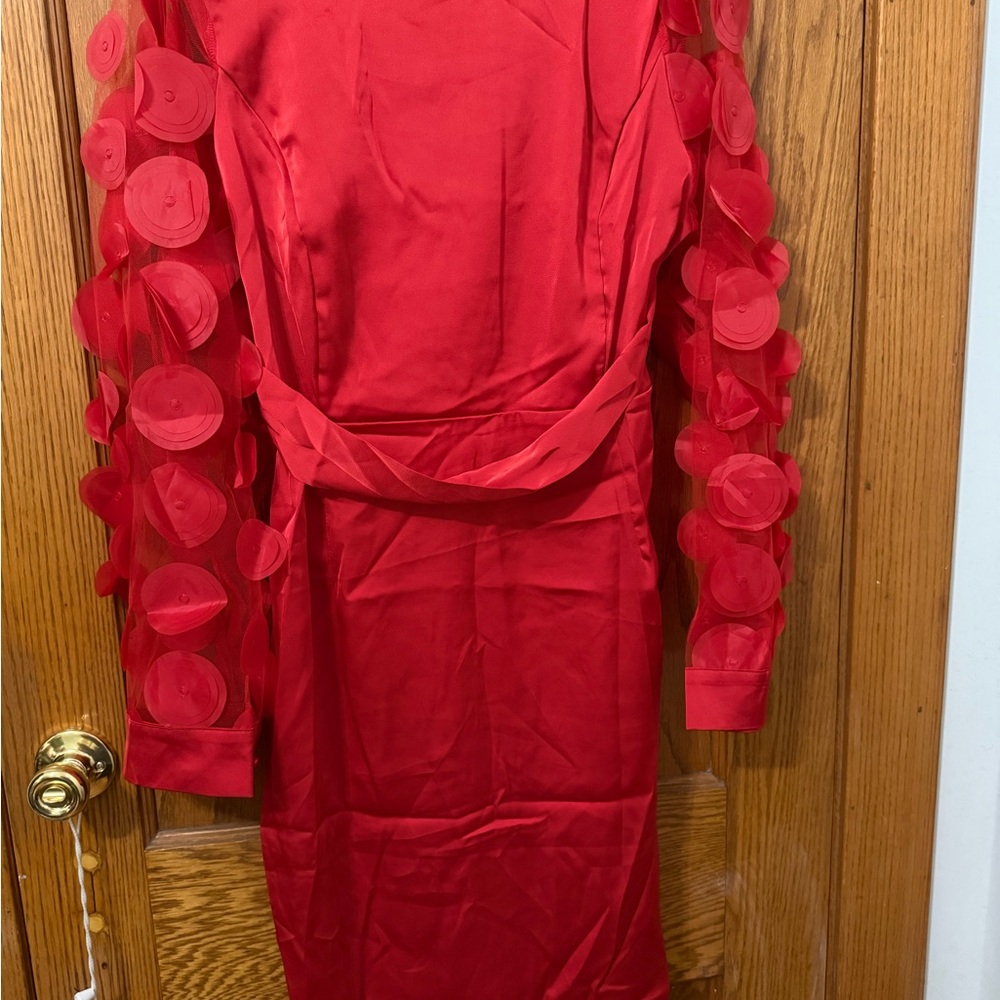 Elegant Red Dress with Unique Sleeve Design